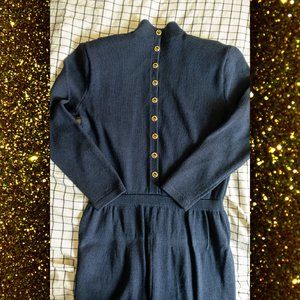SOLD St. John Knit Navy and Gold Buttons Jumpsuit